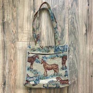 Vintage Horse Tapestry Tote Bag in Tan and Brown By Jade